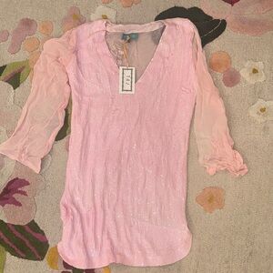 Taj Elegant Pink Sheer Sleeve Women's Top